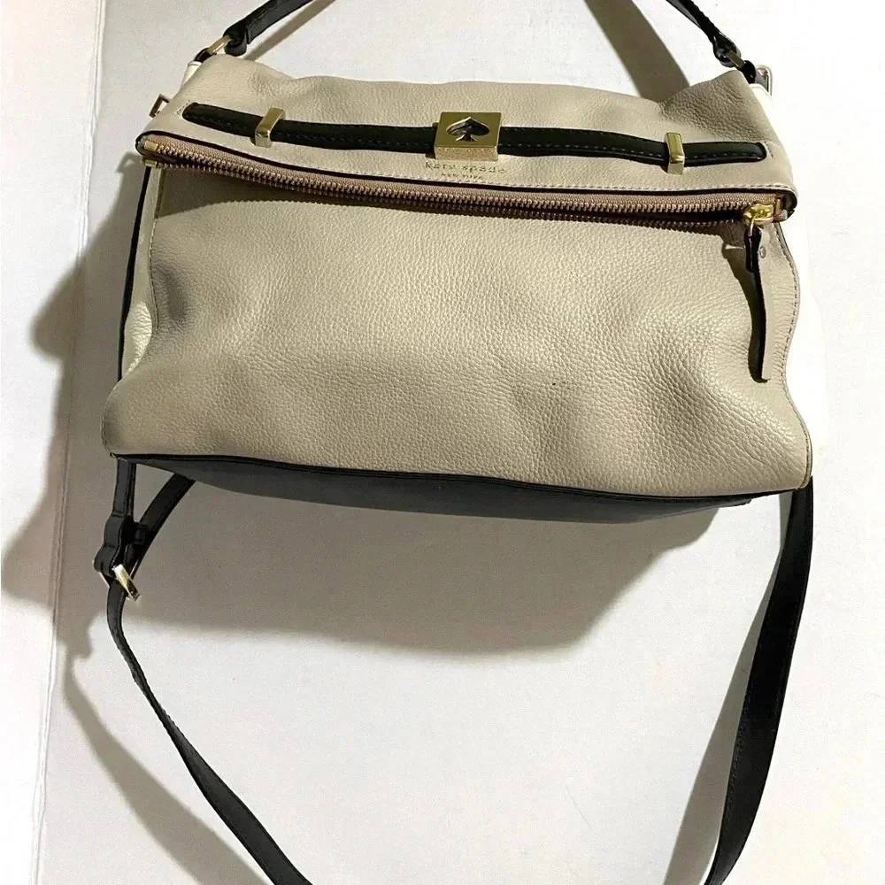 Kate spade grey white black leather satchel handbag